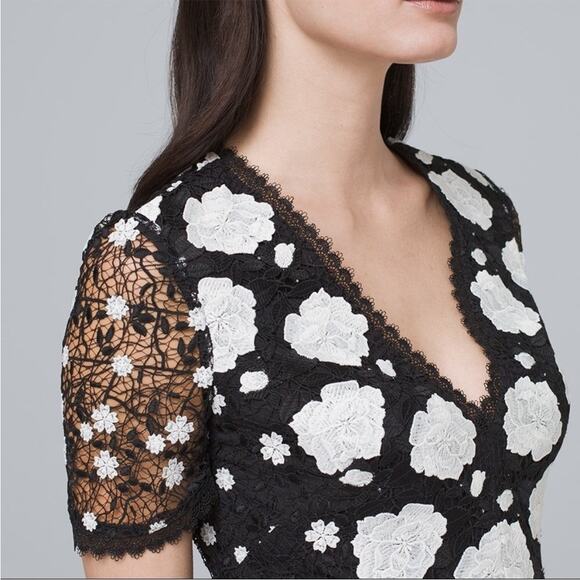 Monique Lhullier Eva lace dress floral black white sz 14 - Picture 2 of 10